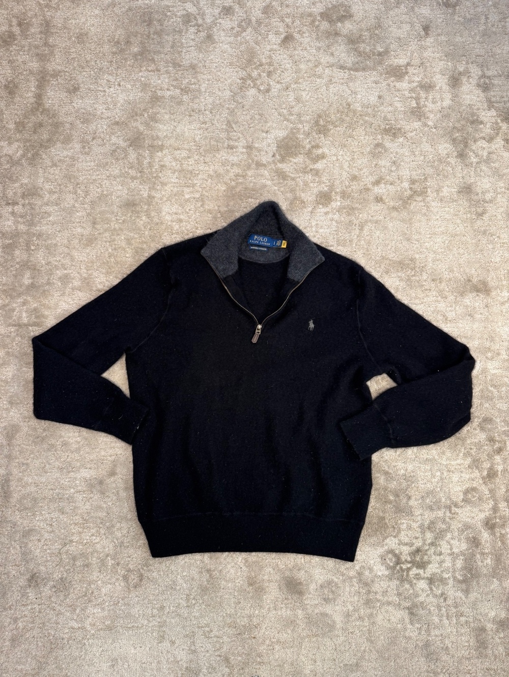 Polo Ralph Lauren Mens L Washable Cashmere 1/4 Zip Sweater Black Pony
